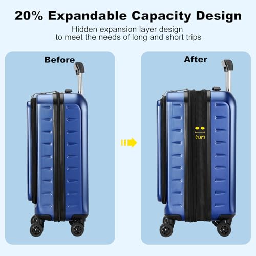 CENSIEN Expandable Carry On Luggage Airline Approved, 20 Inch Lightweight ABS+PC Hard Shell Suitcases with Front Pocket, Spinner Wheels, TSA Lock (Navy Blue, 1PC) - Image 2
