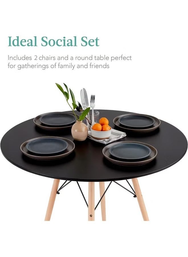 Taimi 3-Piece Dining Set Compact Mid-Century Modern Table And 2 Chair Set for Home Black - Image 4