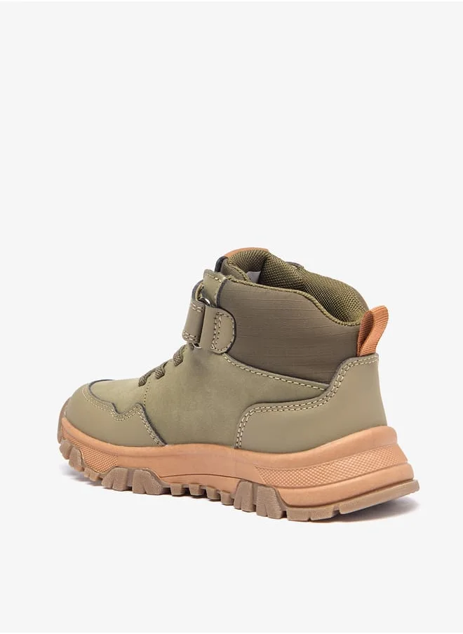 لي كوبر Boy's Panelled Boots with Hook and Loop Closure