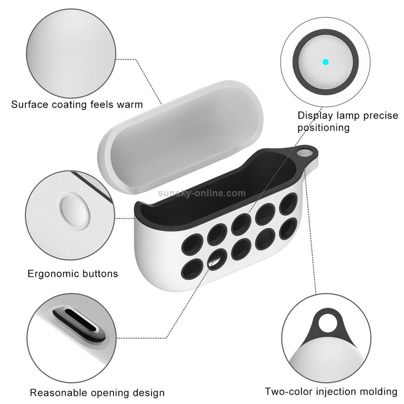 For Apple AirPods Pro Wireless Earphone Double Color Liquid Silicone 10 Hole Protective Case with Hook(Black White)
