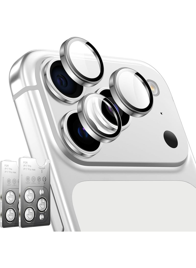إكس ليفيل واقي عدسة الكاميرا لهاتف iPhone 17 Pro Max/iPhone 17 Pro، أغطية من الزجاج المقوى 9H، واقيات عدسات فردية، تركيب سهل بضغطة واحدة، متانة فائقة، مقاوم للخدوش وبصمات الأصابع، متوافق مع أغطية iPhone 17 Pro Max/iPhone 17 Pro، عبوة من قطعتين (فضي) - Image 1