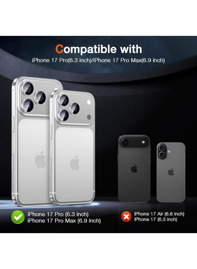 إكس ليفيل واقي عدسة الكاميرا لهاتف iPhone 17 Pro Max/iPhone 17 Pro، أغطية من الزجاج المقوى 9H، واقيات عدسات فردية، تركيب سهل بضغطة واحدة، متانة فائقة، مقاوم للخدوش وبصمات الأصابع، متوافق مع أغطية iPhone 17 Pro Max/iPhone 17 Pro، عبوة من قطعتين (فضي) - Image 2