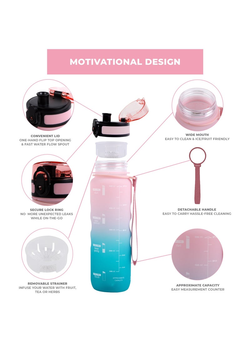 500ml Water Bottle for Adults and Kids - USA Tritan Material Non-Toxic BPA Free - Fast Flow - Flip Top Leak Proof Lid and One Click Open