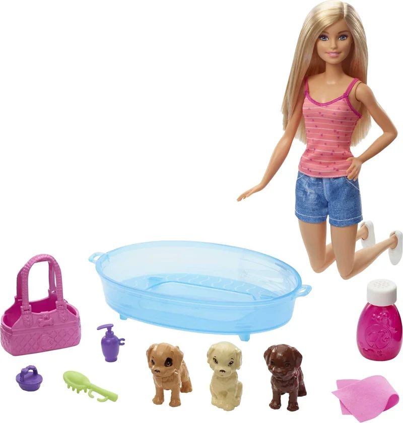 Barbie Doll and Accessories - Play Set with 3 Puppies, Tub and Accessories for Pets GDJ37