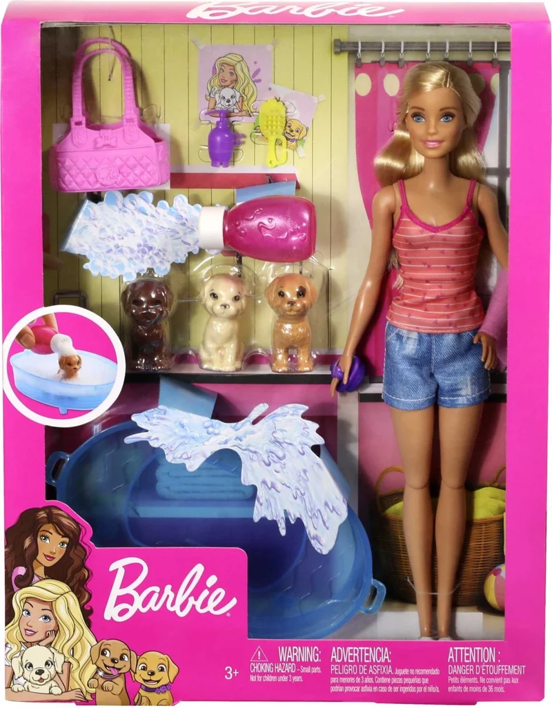 Barbie Doll and Accessories - Play Set with 3 Puppies, Tub and Accessories for Pets GDJ37