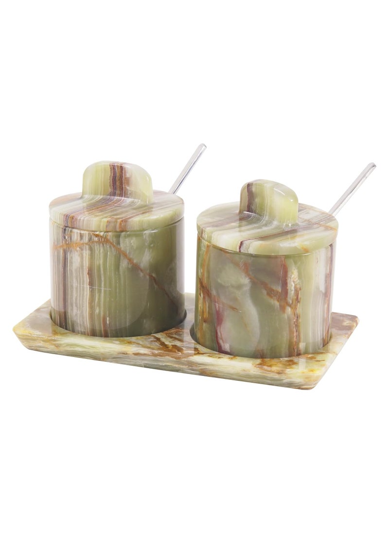 RADICALn Marble Salt Cellar with Lid and Tray 3'' Inches Green Handmade Salt Containers for Countertop - Marble Salt Jar with Lid For Kitchen Table, Marble Kitchen Accessories  - Image 1