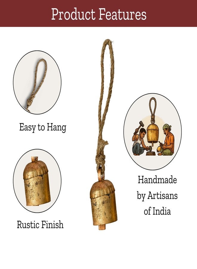 Mie Creations Set of 10 Rustic Vintage Cow Bells, Handmade Christmas Bells on Jute Rope, Decorative Christmas Tree Ornaments for Crafts, 2 in Jingle Bells, Metal Hanging Wreath Cowbells- Antique Gold - Image 5