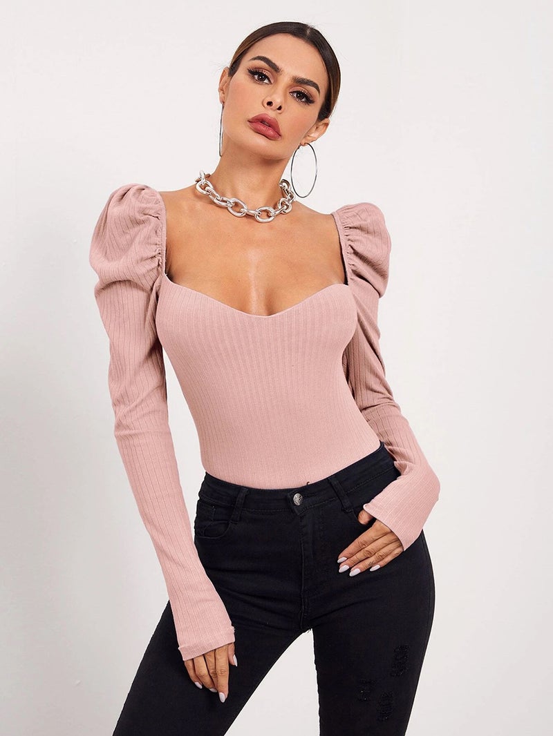 Special Offer Bubble Sleeve Womens Slim Fit T-Shirt Pink - Image 1