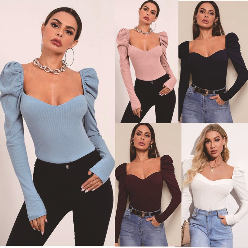 Special Offer Bubble Sleeve Womens Slim Fit T-Shirt Pink - Image 2