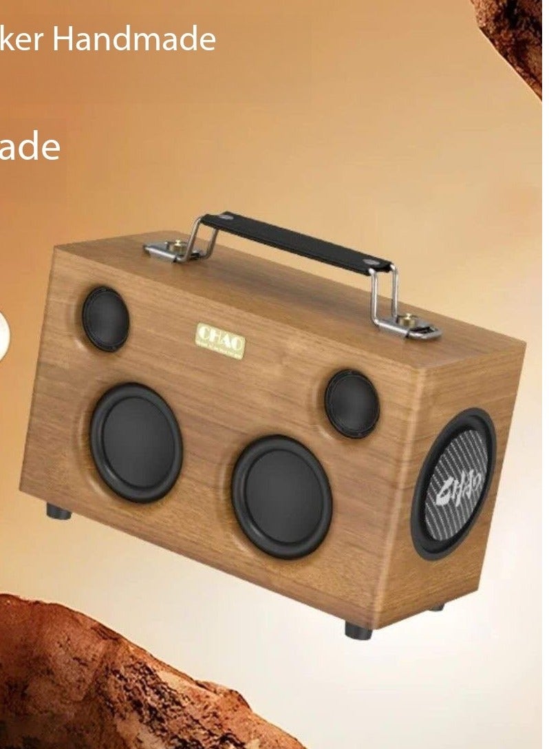 CHAO Music Retro Wooden Bluetooth Speaker – Handmade Wood Grain, 360° Surround Sound, HiFi Subwoofer, Long Battery Life, Portable Wireless Speaker - Image 1