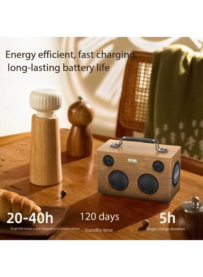 CHAO Music Retro Wooden Bluetooth Speaker – Handmade Wood Grain, 360° Surround Sound, HiFi Subwoofer, Long Battery Life, Portable Wireless Speaker - Image 4