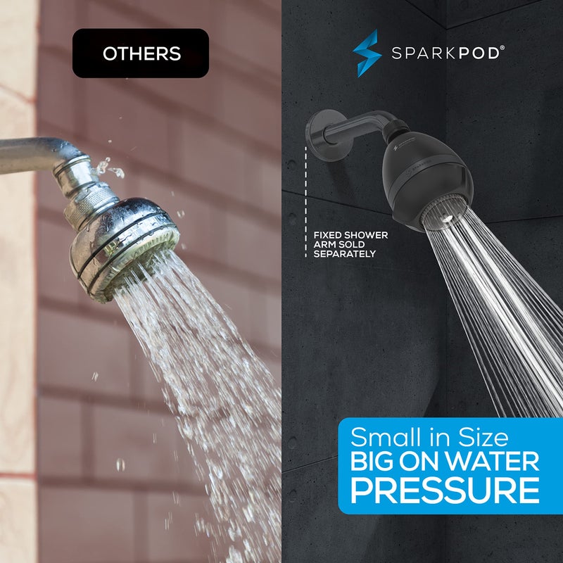 SparkPod 3-Inch Extreme High Pressure Shower Heads - Pressure Boosting with Rain, Massage & Pulsating Mode, Powerful Water-Saving Showerhead - 2.5 GPM Fixed Shower Head (Midnight Black Matte) - Image 3