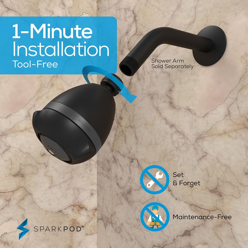 SparkPod 3-Inch Extreme High Pressure Shower Heads - Pressure Boosting with Rain, Massage & Pulsating Mode, Powerful Water-Saving Showerhead - 2.5 GPM Fixed Shower Head (Midnight Black Matte) - Image 2