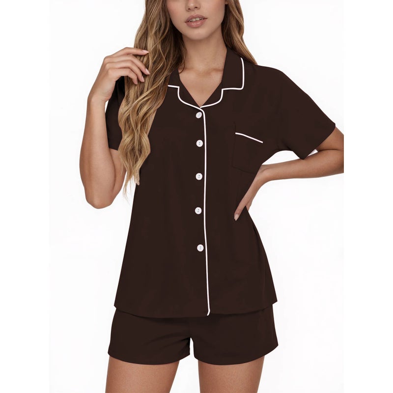 Women's Short Sleeve Notch Collar Pajama Set - Image 5