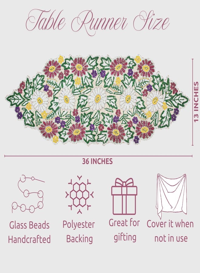CLEENTABLE Beaded Table Runner, Handcrafted Table Decor, Decorative Table Centerpiece, High End Table Runner, Luxury Dining - 13 x 36 Inches - Spring Color - Image 4