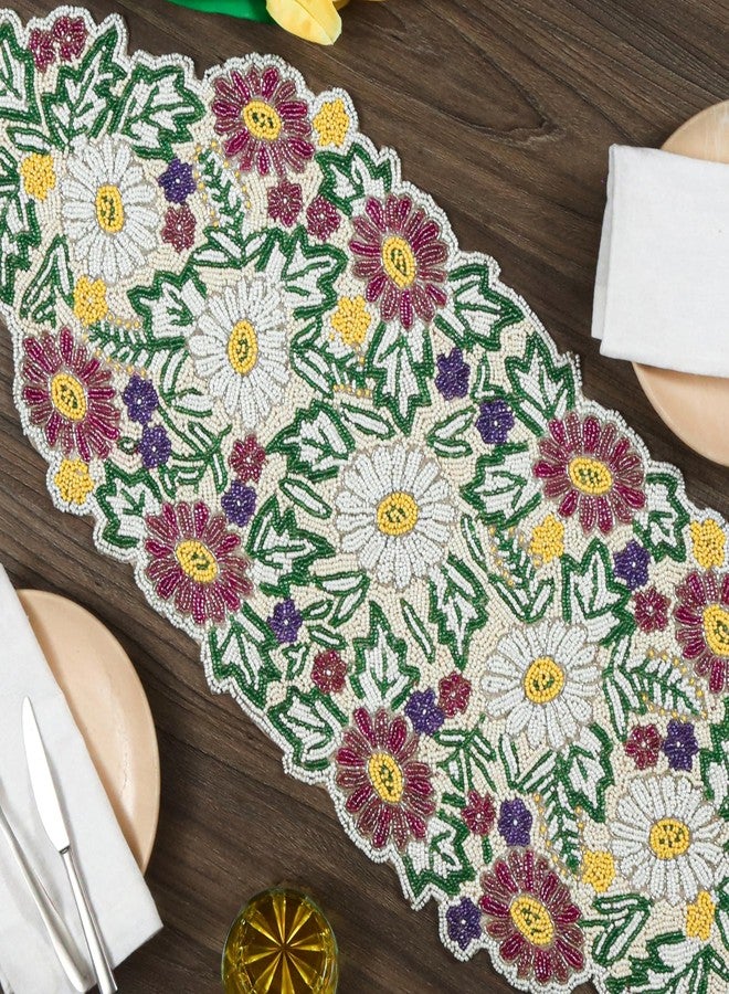 CLEENTABLE Beaded Table Runner, Handcrafted Table Decor, Decorative Table Centerpiece, High End Table Runner, Luxury Dining - 13 x 36 Inches - Spring Color - Image 2