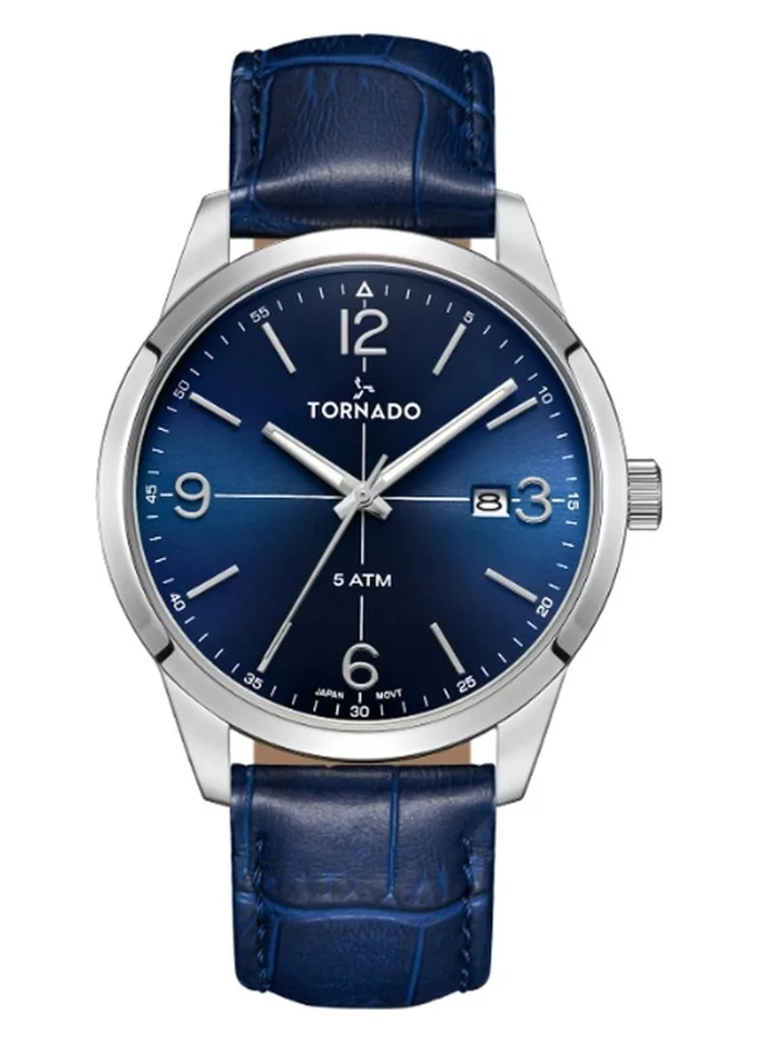 تورنيدو Men's Analog Display Watch With Blue Leather Strap - T24007-SLNN