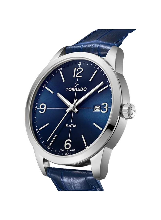 TORNADO Tornado Classic Men's 2315 Movement Watch, Analog Display and Leather Strap - T24007-SLNN, Blue