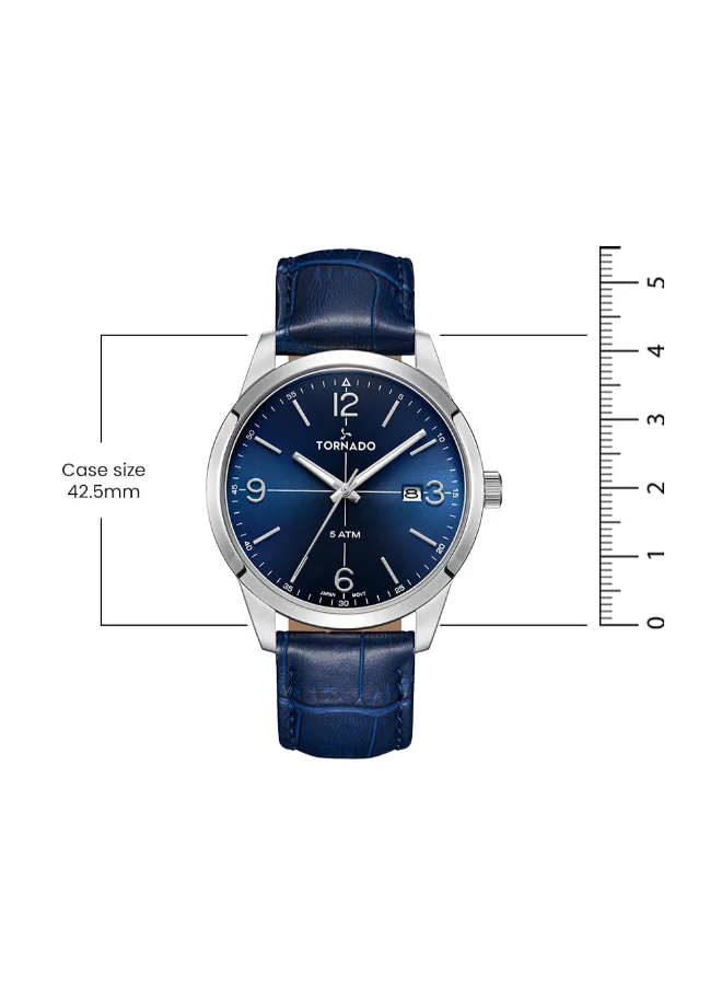 TORNADO Tornado Classic Men's 2315 Movement Watch, Analog Display and Leather Strap - T24007-SLNN, Blue