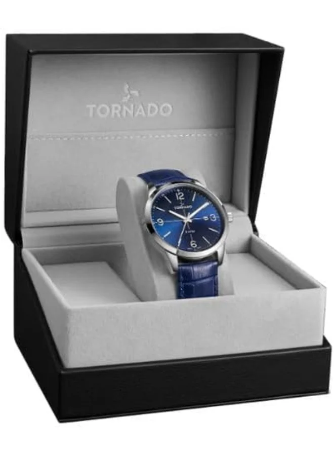 TORNADO Tornado Classic Men's 2315 Movement Watch, Analog Display and Leather Strap - T24007-SLNN, Blue