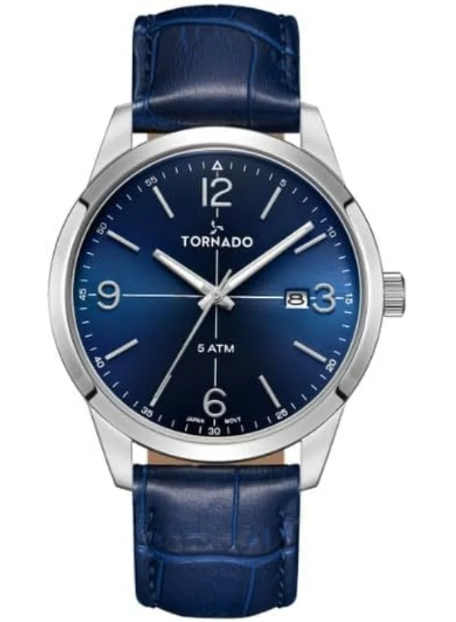 TORNADO Tornado Classic Men's 2315 Movement Watch, Analog Display and Leather Strap - T24007-SLNN, Blue