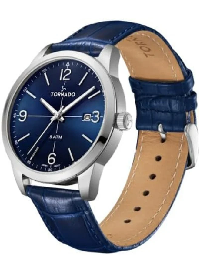 TORNADO Tornado Classic Men's 2315 Movement Watch, Analog Display and Leather Strap - T24007-SLNN, Blue