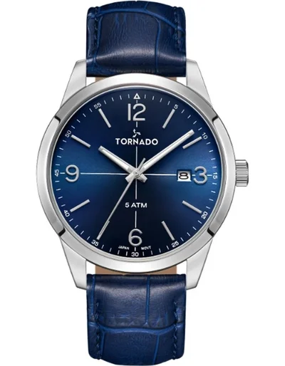 تورنيدو تيتان كلاسيك رجالي حركة عرض تناظري وحزام جلد أزرق