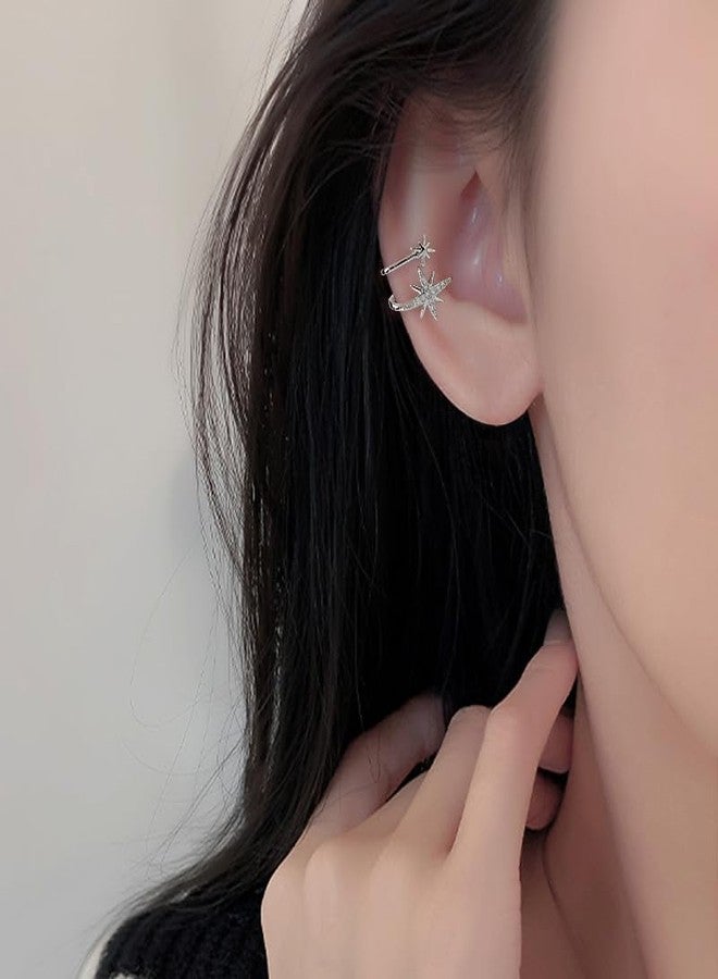 Cicod Ear Cuff Earrings for Women No Piercing Zircon Star Heart Pearl cuffs Helix Cartilage Clip On Wrap Earring Adjustable Ear Cuffs Prom Jewelry for Women (Star gold) - Image 3