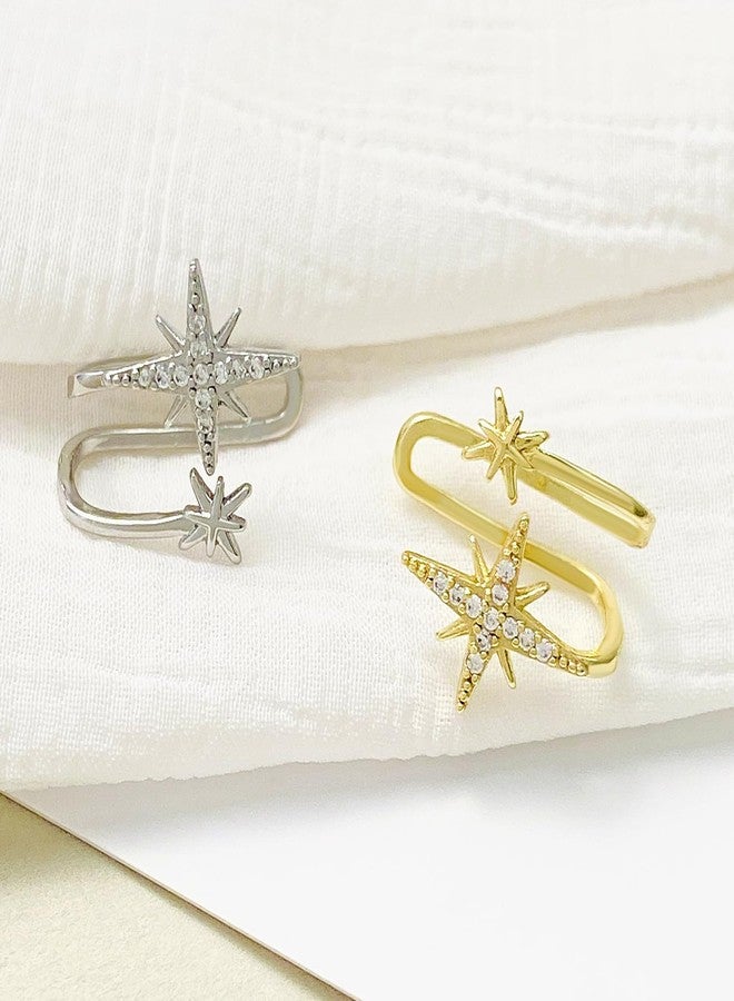 Cicod Ear Cuff Earrings for Women No Piercing Zircon Star Heart Pearl cuffs Helix Cartilage Clip On Wrap Earring Adjustable Ear Cuffs Prom Jewelry for Women (Star gold) - Image 5
