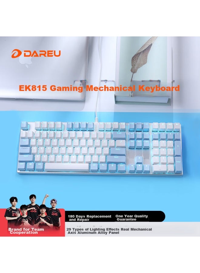Daryo Dareu Ek815 Alloy Mechanical Keyboard, Wired Keyboard, Gaming Keyboard, 108-key E-sports Keyboard, For Women, Computer Keyboard, White And Blue, Black Switch - Image 5