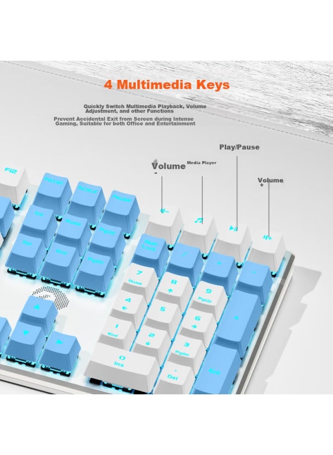 Daryo Dareu Ek815 Alloy Mechanical Keyboard, Wired Keyboard, Gaming Keyboard, 108-key E-sports Keyboard, For Women, Computer Keyboard, White And Blue, Black Switch - Image 4
