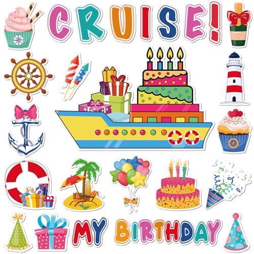 Fabbay 25 Pcs Birthday Ship Cruise Door Decorations Magnets Funny My Birthday Party Cruise Door Magnets Car Magnetic Stickers for Refrigerator Fridge Stateroom Carnival Party