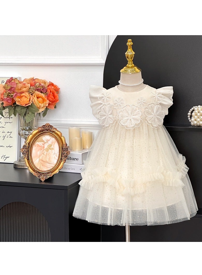 2–3Y Toddler Girl Summer Princess Dress, Floral Embroidered Bodice with Layered Sparkly Tulle Skirt, Sleeveless Elegant Outfit for Birthday, Eid, Wedding, Photoshoot, Fit for Height 100cm  - Image 1