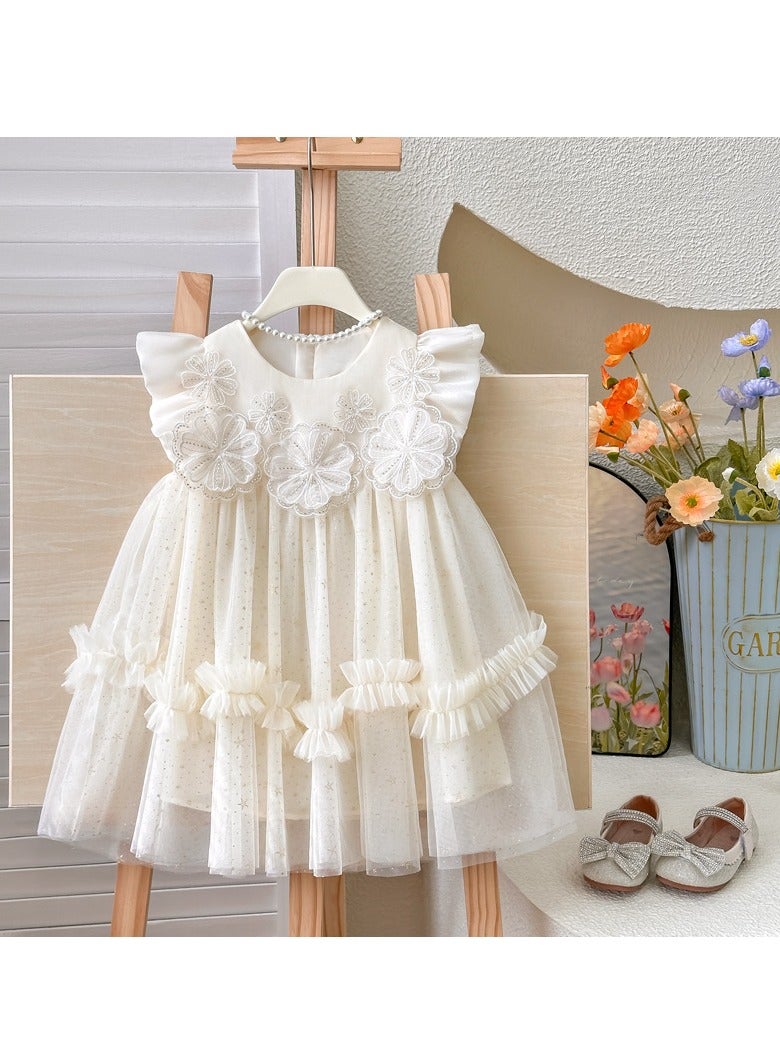 2–3Y Toddler Girl Summer Princess Dress, Floral Embroidered Bodice with Layered Sparkly Tulle Skirt, Sleeveless Elegant Outfit for Birthday, Eid, Wedding, Photoshoot, Fit for Height 100cm  - Image 4