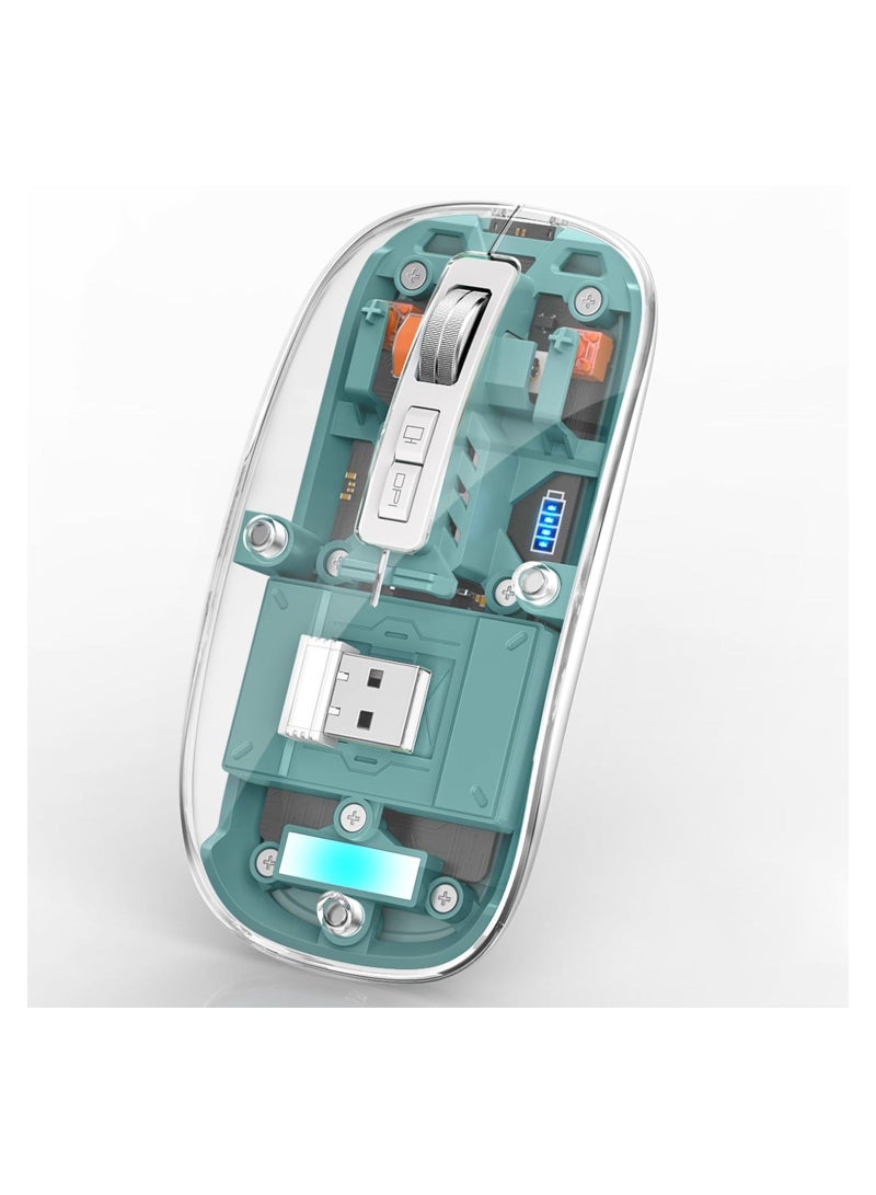 Wireless Bluetooth Mouse, Tri-Mode (BT1+BT2+2.4G) USB C Rechargeable Computer Mouse, Full Transparent Portable Silent Mouse with USB Receiver for Laptop - Image 1