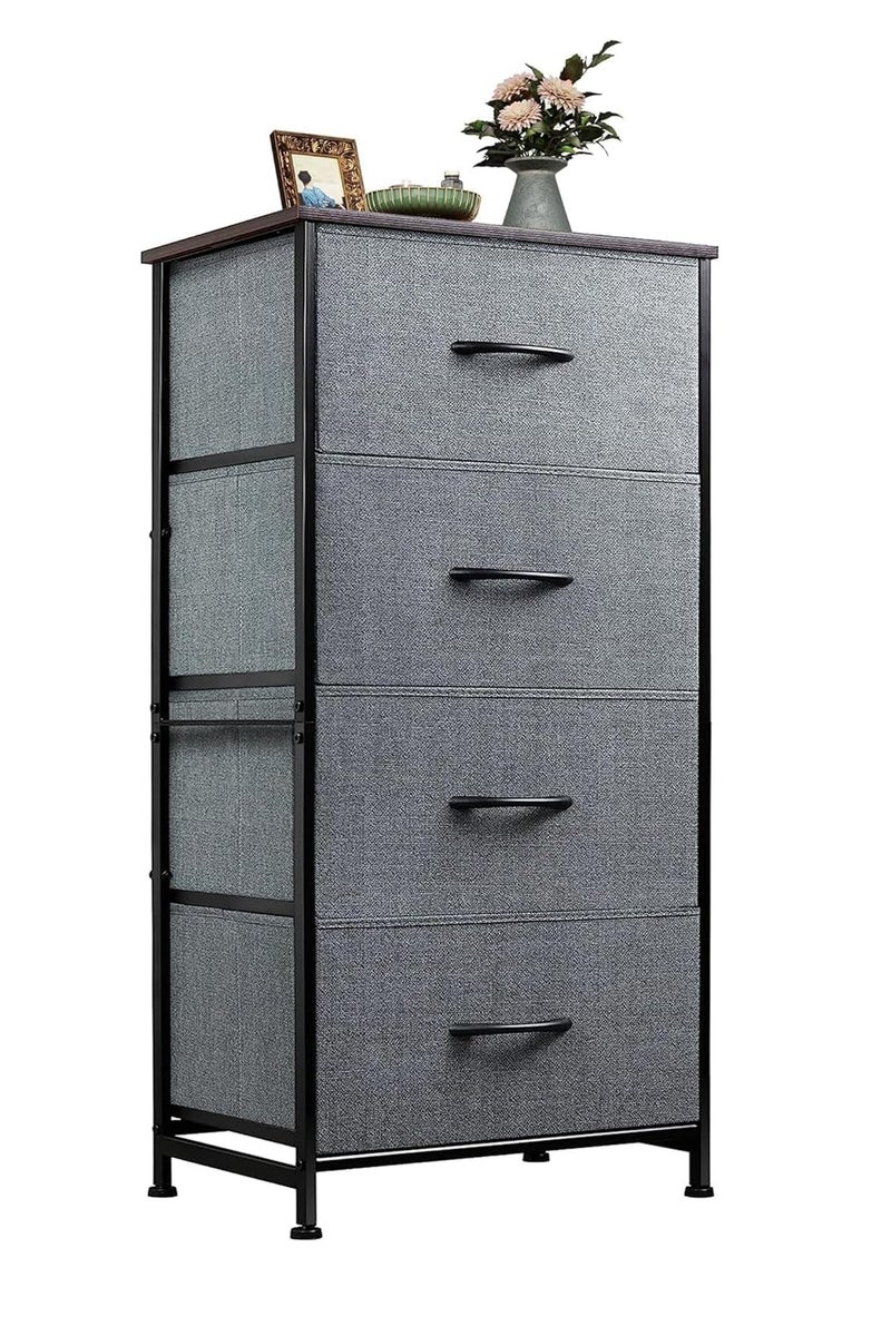 دبليو لايف درسر مع 4 أدراج، برج تخزين الأقمشة، وحدة تنظيم لغرفة النوم، الرواق، المدخل، الخزانات، إطار صلب صلب، أعلى الخشب، مقبض سحب سهل رمادي داكن - Image 1