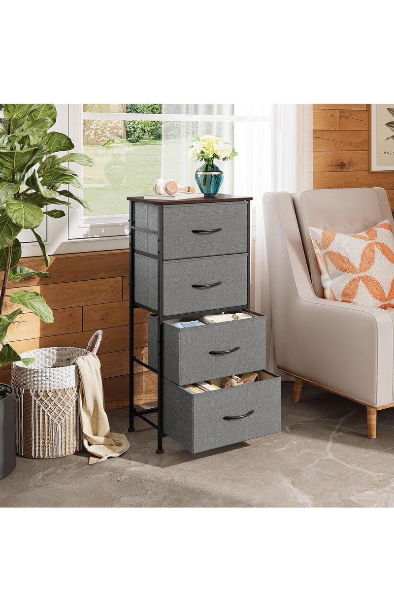 دبليو لايف درسر مع 4 أدراج، برج تخزين الأقمشة، وحدة تنظيم لغرفة النوم، الرواق، المدخل، الخزانات، إطار صلب صلب، أعلى الخشب، مقبض سحب سهل رمادي داكن - Image 2