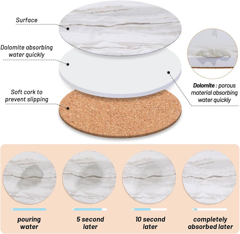Caffox Drink Coasters with Holder for Coffee Table, Absorbent Coaster Sets of 10, Marble Style Ceramic Coaster for Wooden Table, Suitable for Kinds of Cups, Home Decor, 4 Inches(Gray marbling) - Image 4