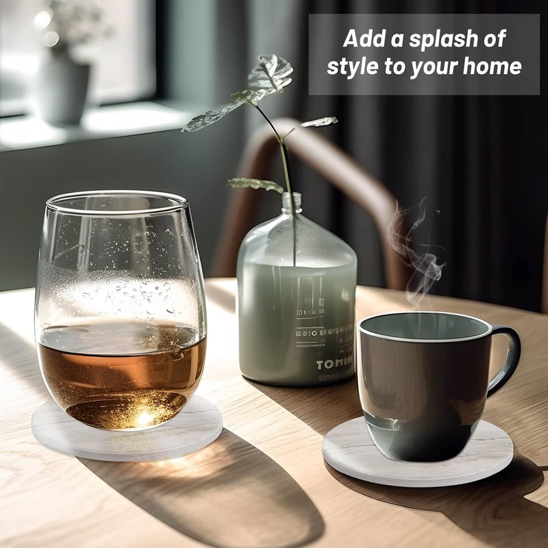 Caffox Drink Coasters with Holder for Coffee Table, Absorbent Coaster Sets of 10, Marble Style Ceramic Coaster for Wooden Table, Suitable for Kinds of Cups, Home Decor, 4 Inches(Gray marbling) - Image 2