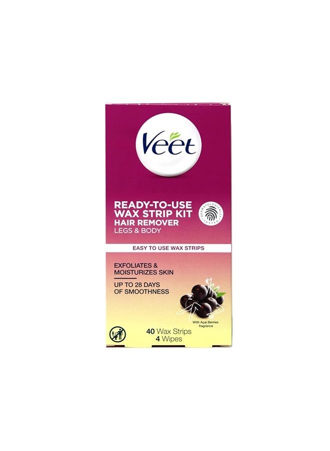 Veet Leg and Body Hair Remover Cold Wax Strips, 40 Count (Packaging May vary) - Image 1