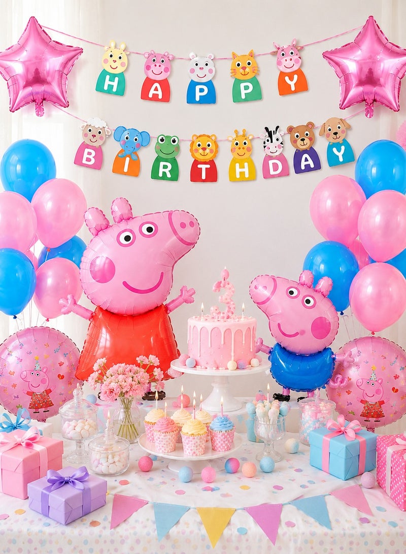 DIMI Pink Cartoon Pig Character Birthday Party Decoration Set 26Pcs | Foil Balloons Happy Birthday Banner Latex Balloons | Girls Kids Complete Party Supplies Kit - Image 4