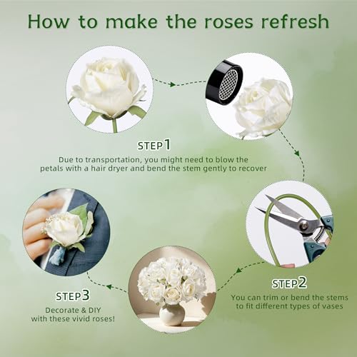 Ivydale 18pcs White Roses Artificial Flowers, Fake Roses Silk Flowers with Stems Realistic Bouquet for Wedding Party Home Decoration DIY Centerpiece Floral Romantic Gifts - Image 4