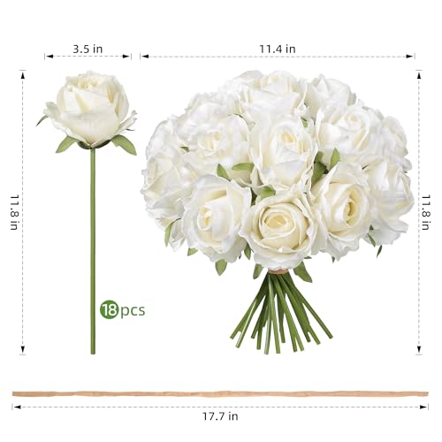 Ivydale 18pcs White Roses Artificial Flowers, Fake Roses Silk Flowers with Stems Realistic Bouquet for Wedding Party Home Decoration DIY Centerpiece Floral Romantic Gifts - Image 3