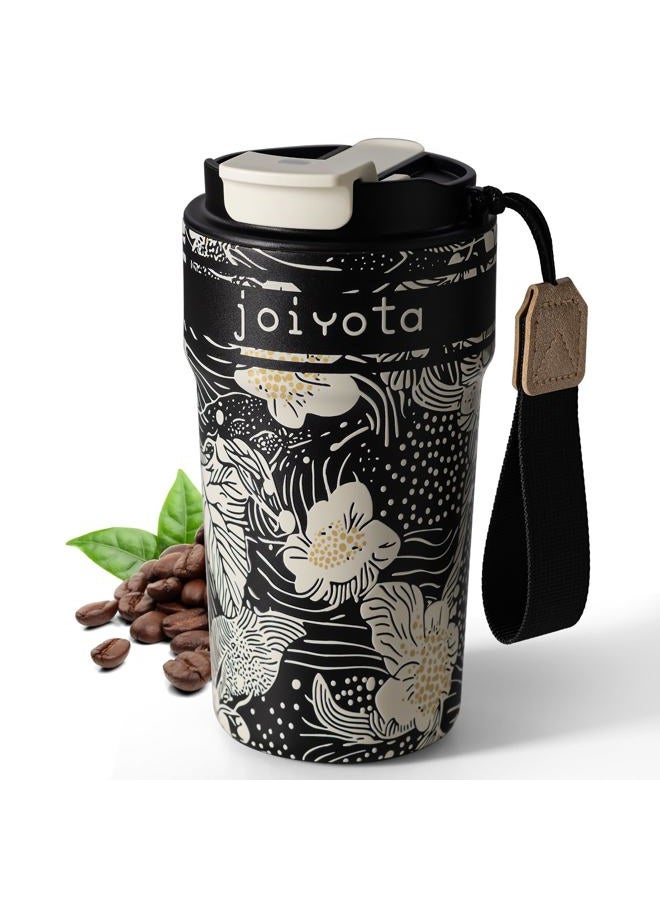 joiyota Ceramic Lined Insulated Coffee Tumbler 20oz with 3D Print Design, Double Wall Vacuum Insulated Travel Mug with Lid and Straw, Leak Proof Tumbler for Hot/Iced Coffee, Tea, Gift for Women - Image 1
