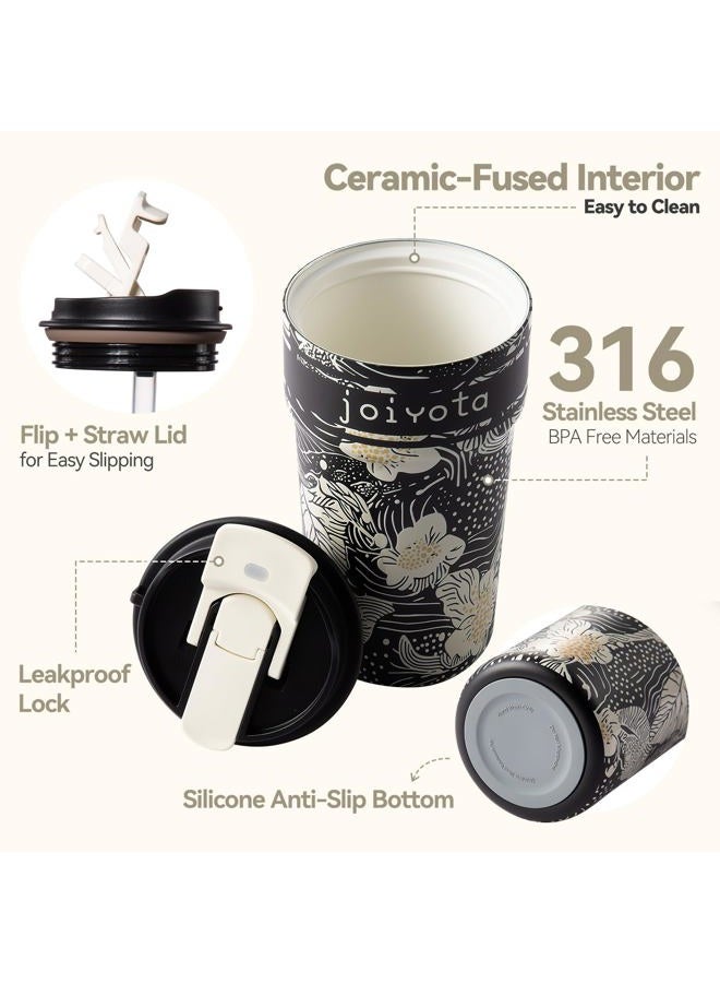 joiyota Ceramic Lined Insulated Coffee Tumbler 20oz with 3D Print Design, Double Wall Vacuum Insulated Travel Mug with Lid and Straw, Leak Proof Tumbler for Hot/Iced Coffee, Tea, Gift for Women - Image 4