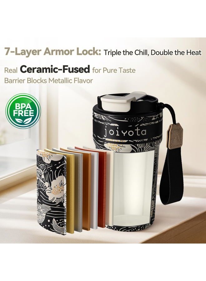 joiyota Ceramic Lined Insulated Coffee Tumbler 20oz with 3D Print Design, Double Wall Vacuum Insulated Travel Mug with Lid and Straw, Leak Proof Tumbler for Hot/Iced Coffee, Tea, Gift for Women - Image 3
