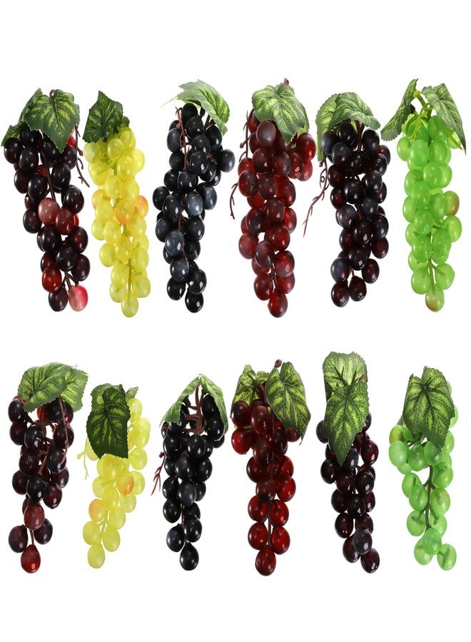 ZEAYEA 12 Bunches Artificial Grapes, Simulation Lifelike Grape Clusters, Decorative Rubber Fake Grapes for Wedding Kitchen Wine Centerpiece Decoration Photography Faux Fruit Props, 6 Colors, 2 Size - Image 1