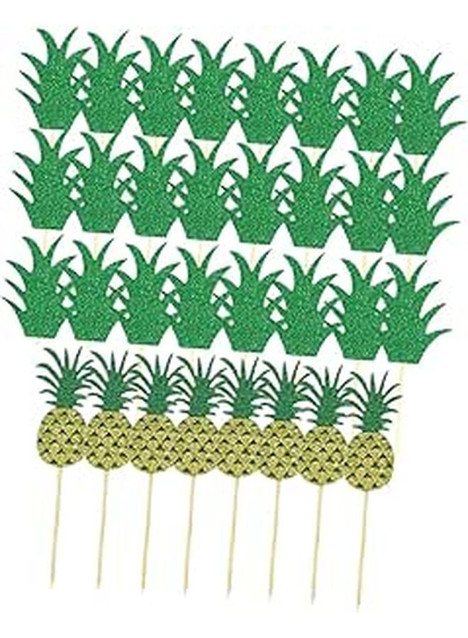 Pineapple Cake Toppers Set 32pcs Nonwoven Tropical Luau Birthday Party Supplies - Image 1