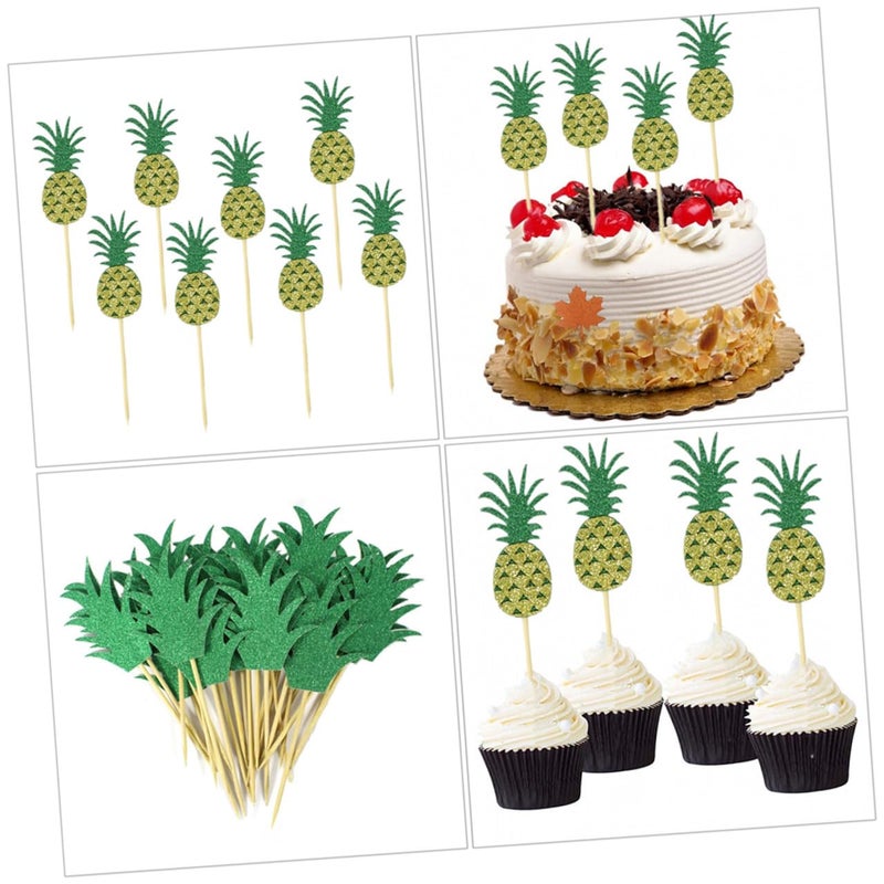 Pineapple Cake Toppers Set 32pcs Nonwoven Tropical Luau Birthday Party Supplies - Image 4