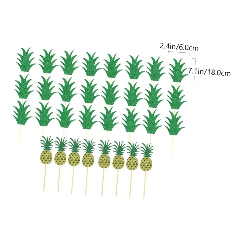 Pineapple Cake Toppers Set 32pcs Nonwoven Tropical Luau Birthday Party Supplies - Image 3